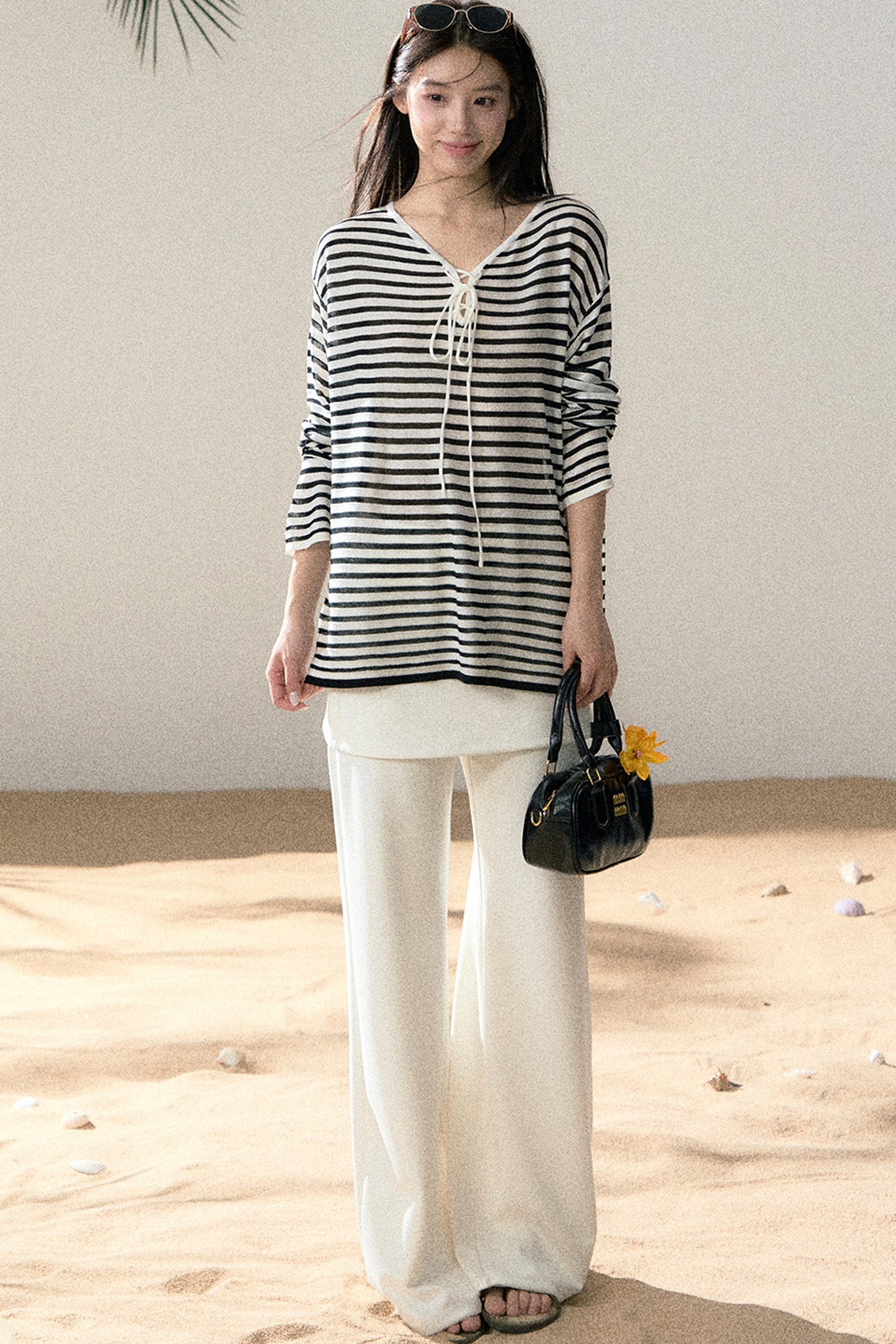 Linen Striped Tie-Up Top