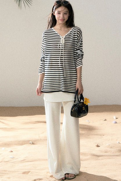Linen Striped Tie-Up Top