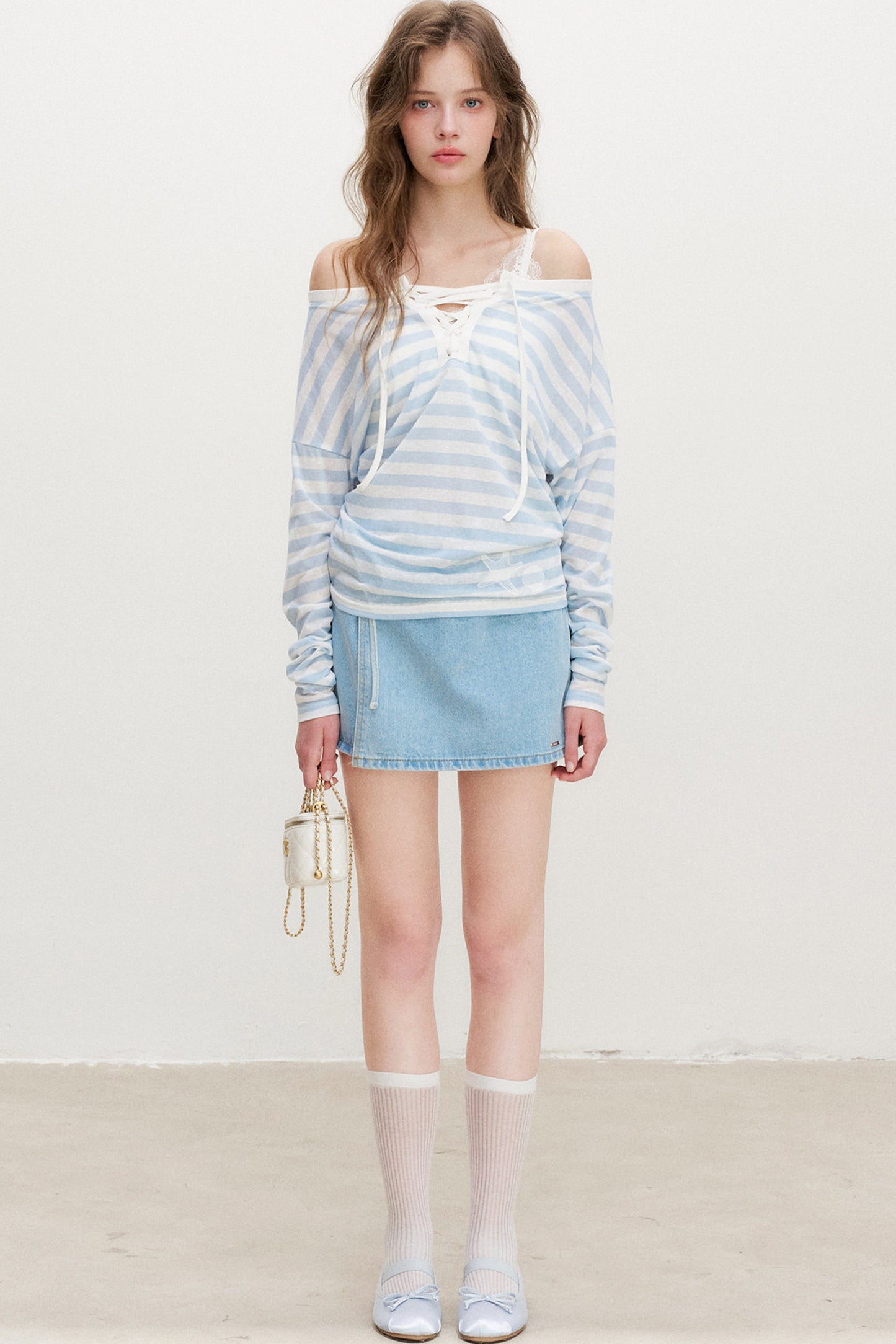 Striped Tie-Waist Top and Denim Skirt Set-Up