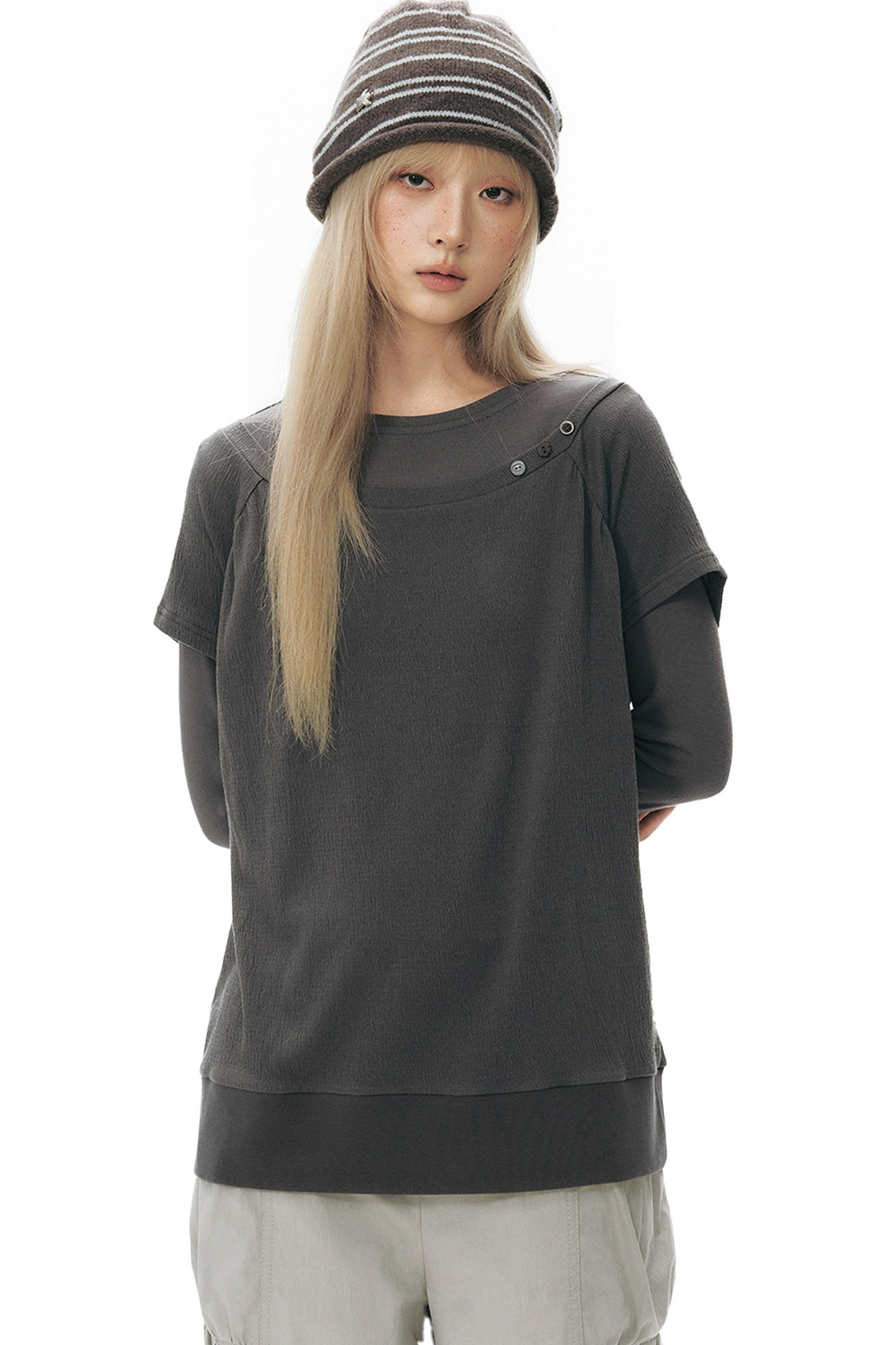 Color-Blocked Raglan Knit Blouse