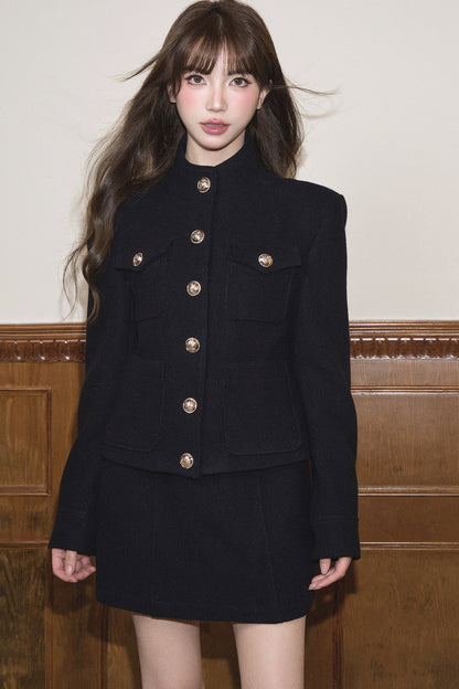 Woolen Tweed Jacket and Skirt Set-Up