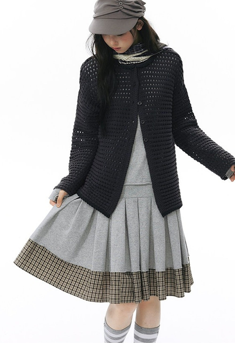 Solid Color Hollow Knit Cardigan