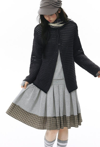 Solid Color Hollow Knit Cardigan