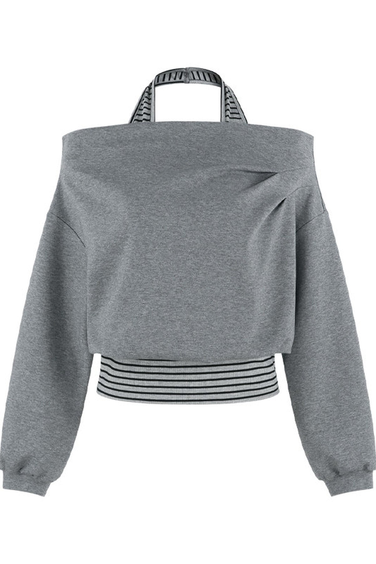 One-Shoulder Striped Sweatshirt and Wide-Leg Pants Set-Up