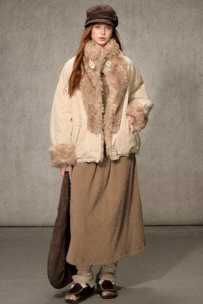 Wheat Spike Floral Plush Stand Collar Jacket