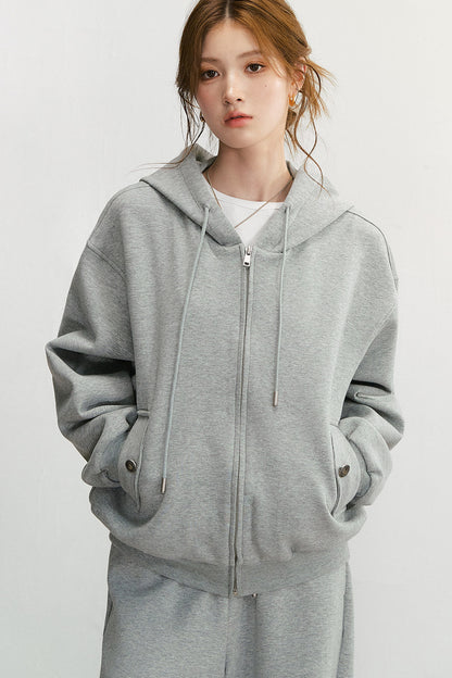 Embroidered Hooded Cardigan Sweatshirt and Wide-Leg Pants Set-Up