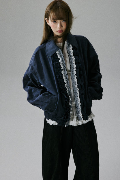 Ruffle Lace Panel Cotton Jacket
