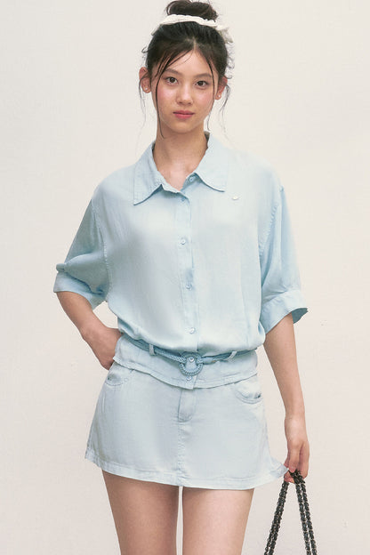 Short Sleeve Light Blue Shirt and Skirt Set-Up