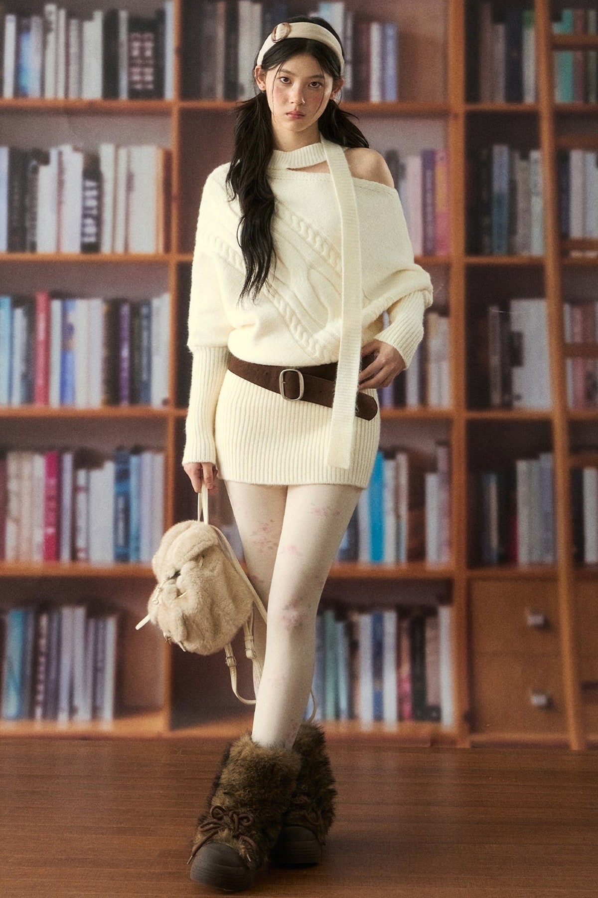 Halter Off-Shoulder Twist Knit Dress