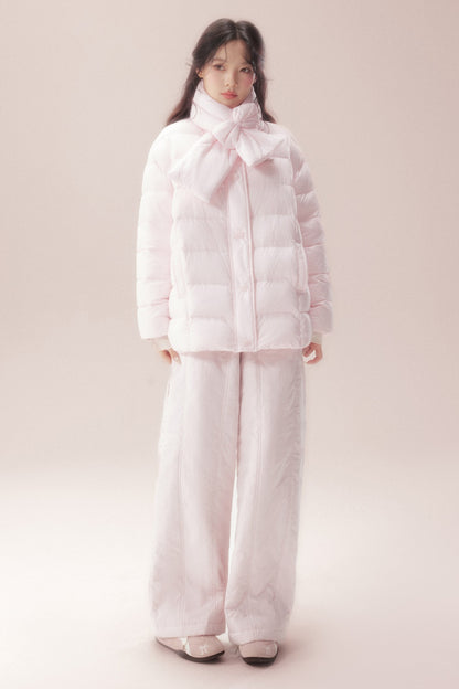 Bow-Knot Scarf Mid-Length Down Jacket