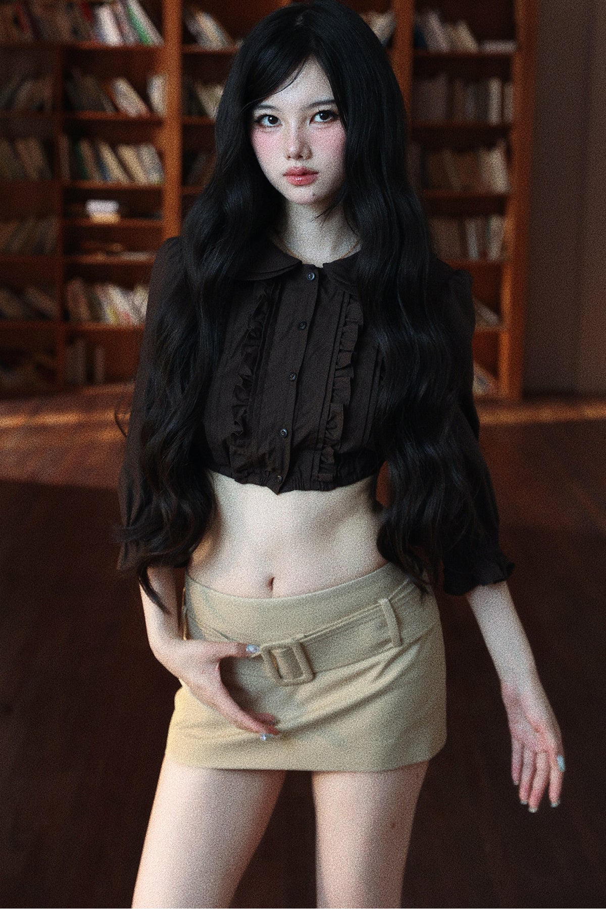 Light Khaki Low-Waist Hip-Hugging Skirt