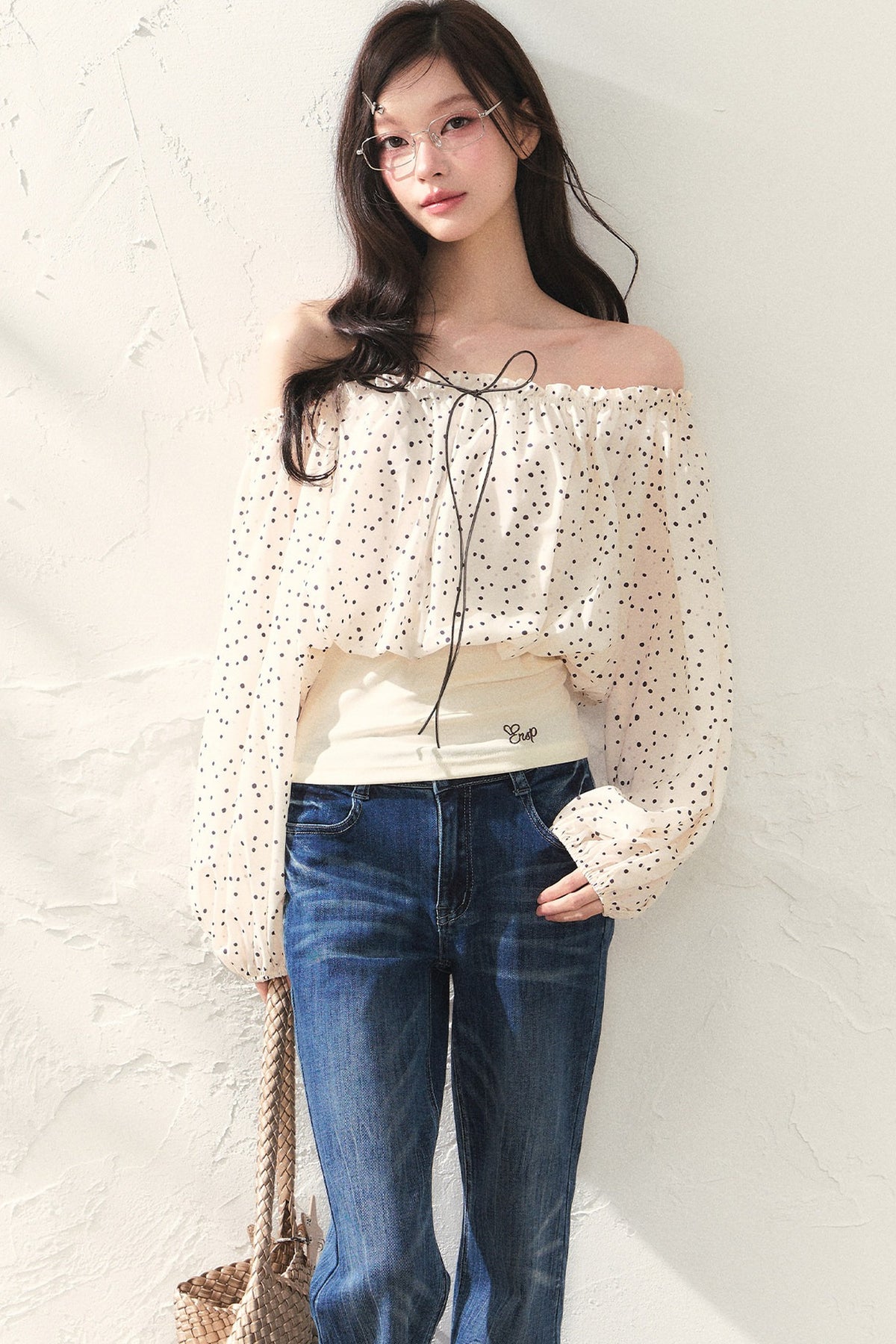 One Shoulder Top and High Waist Flared Jeans Set-Up