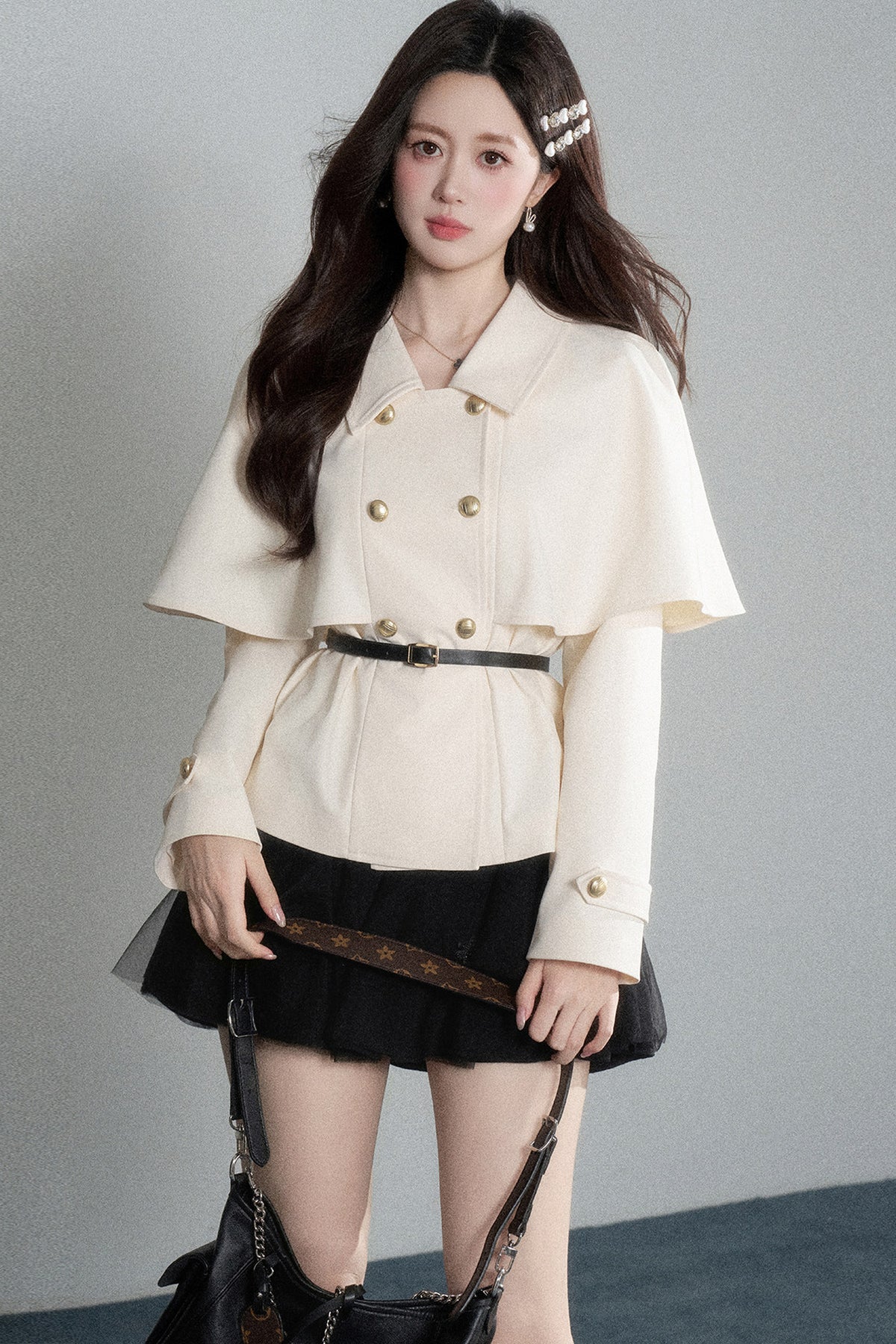 White Double-Breasted Cape Jacket