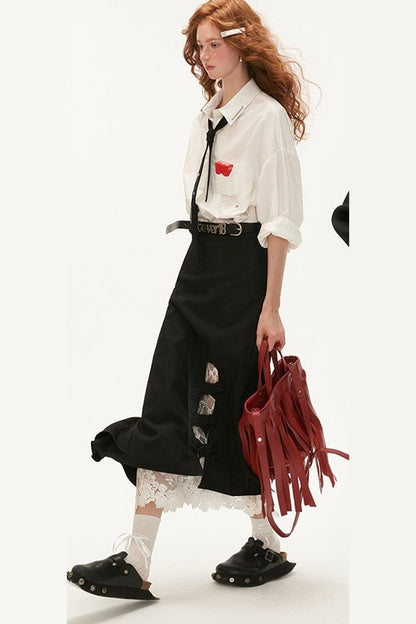 Bow Lace Layered-Look Skirt