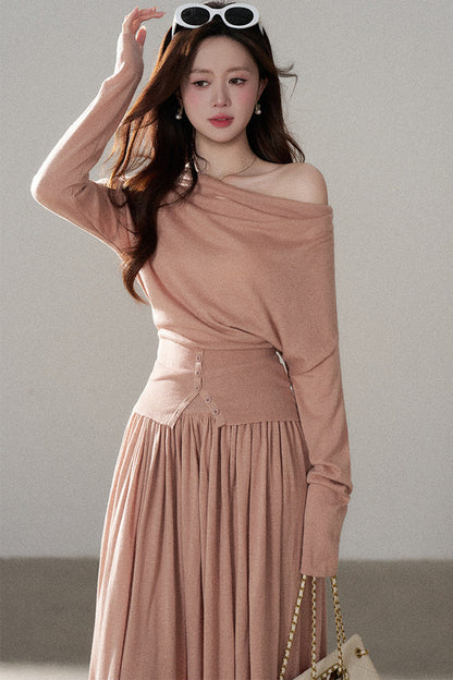 Long Sleeve Knit Top and Skirt Set
