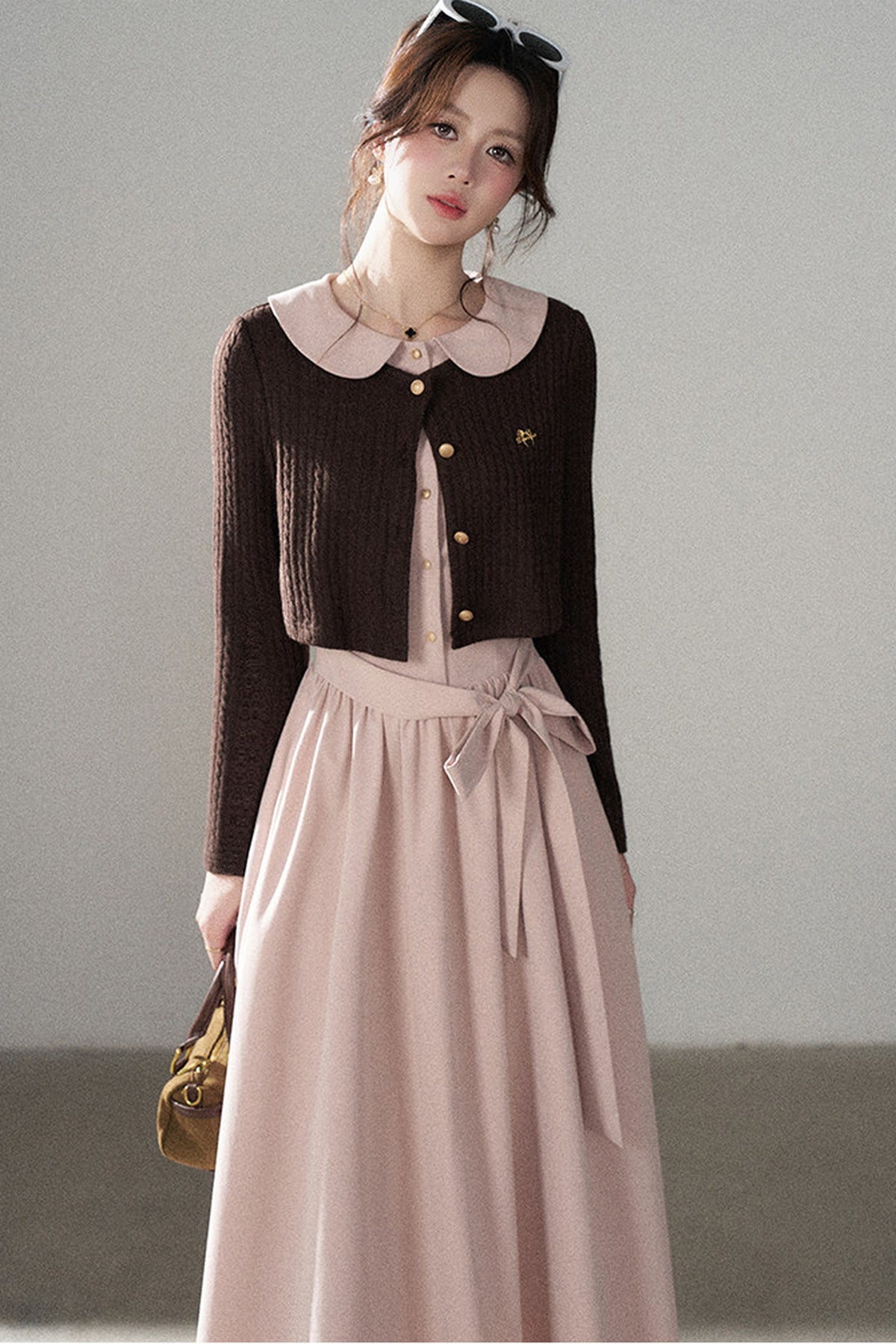 Collar Knitted Overlay Long Dress