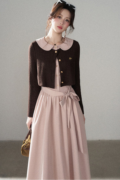 Collar Knitted Overlay Long Dress