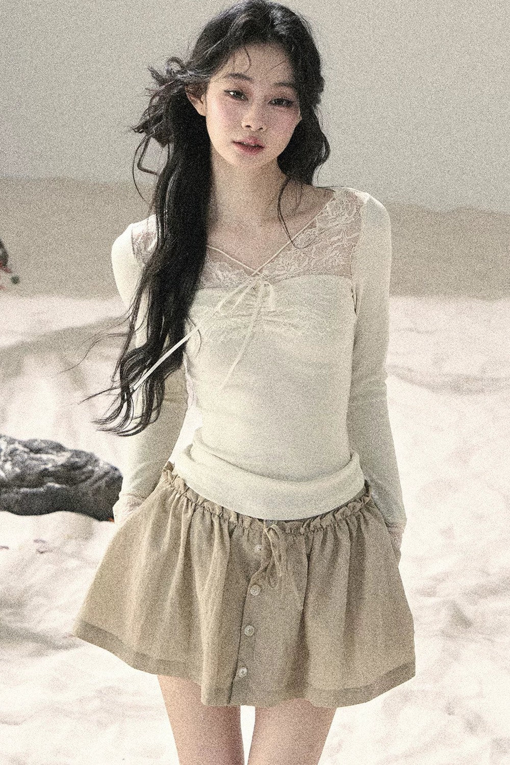 Long Sleeve Lace V-Neck Top
