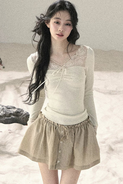 Long Sleeve Lace V-Neck Top