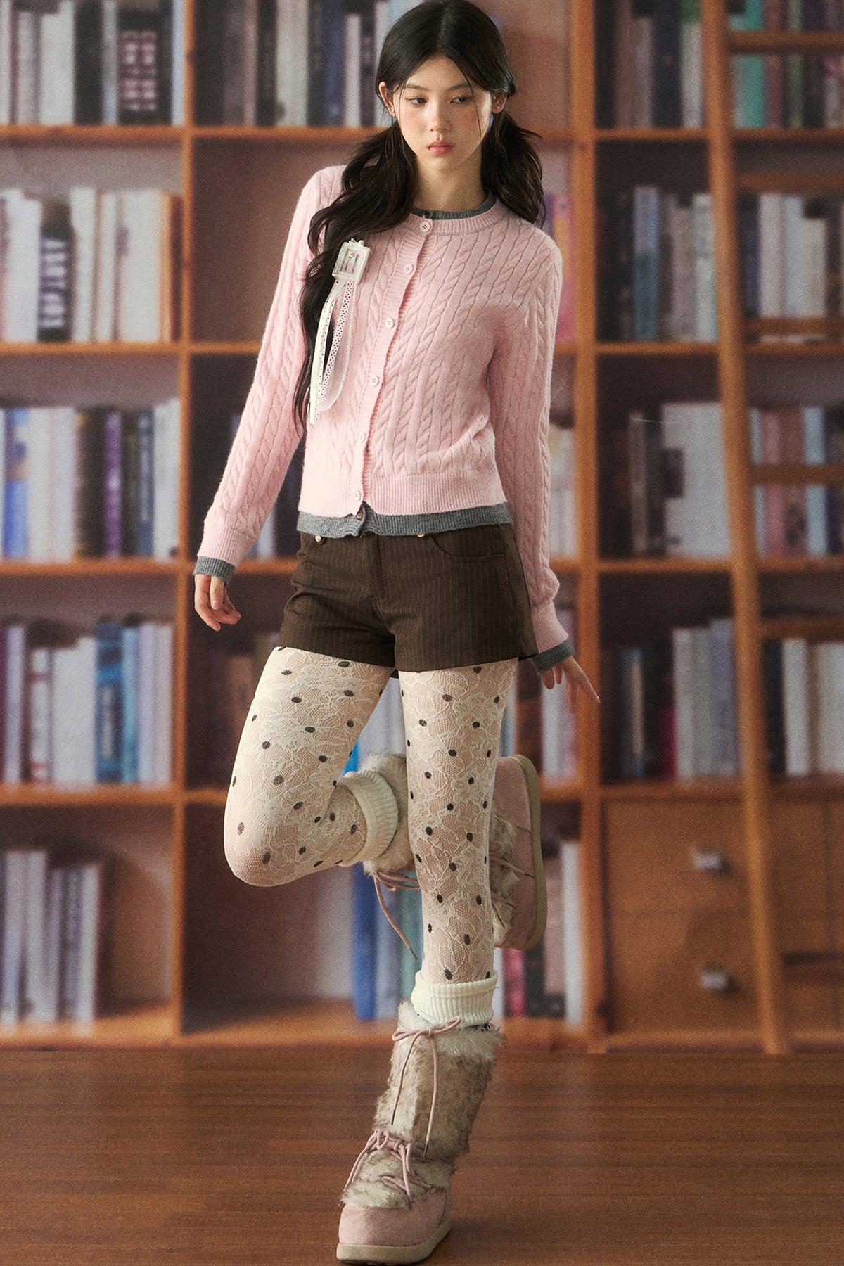 Cable Knit Cardigan and Shorts Set-Up