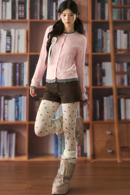 Cable Knit Cardigan and Shorts Set-Up
