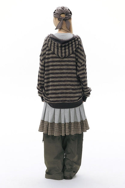 Reversible Striped Hooded Knit Cardigan