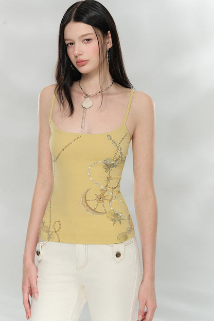 Camisola con estampado de pedrería