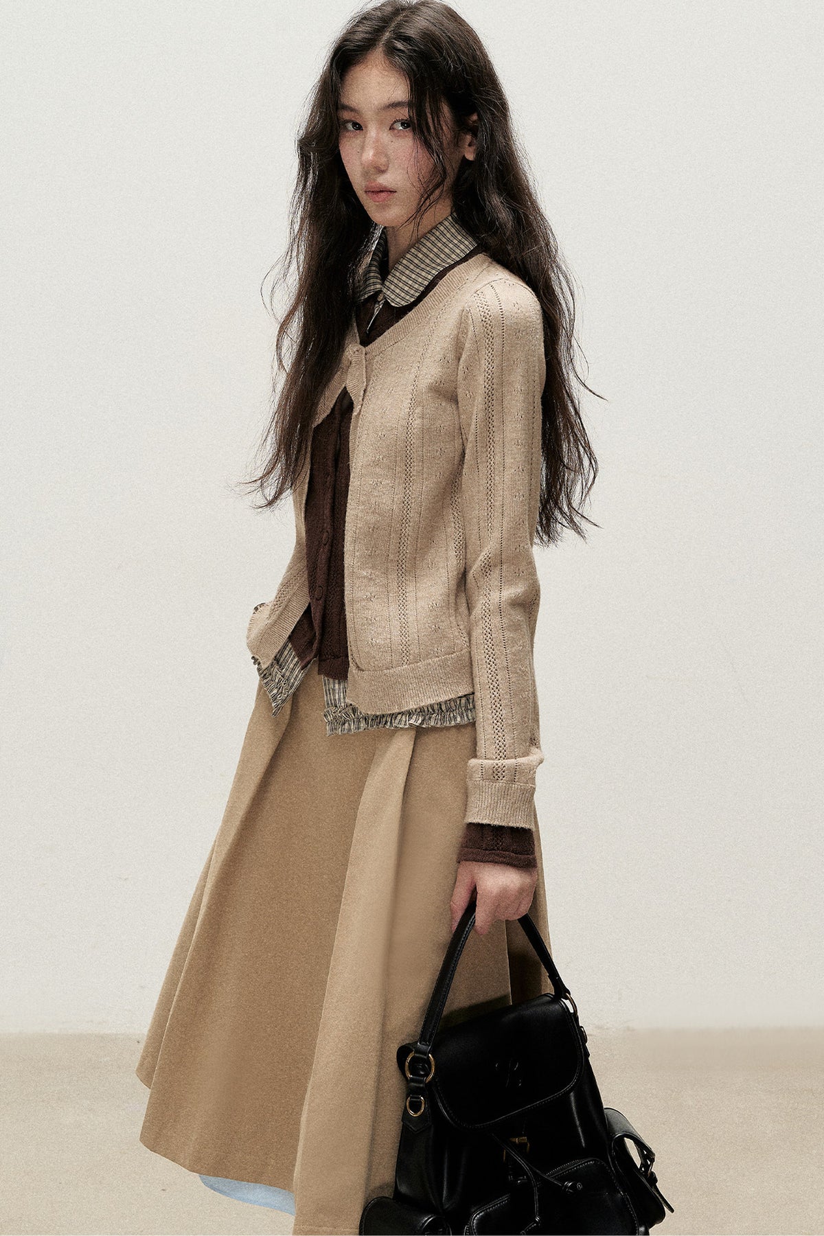 Plaid Collar Layered-Look Knit Top