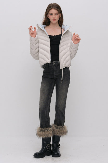 3D Quilted Drawstring Hooded Down Jacket