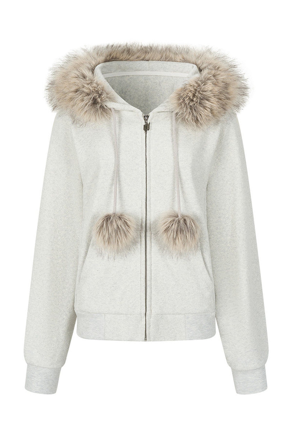 Fur Trim Hooded Sweatshirt and Sweatpants Set-Up