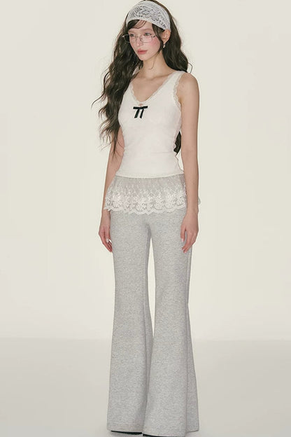 H2AN1 Studio Sleeveless Ruffle Patchwork Camisole with Lace Hem