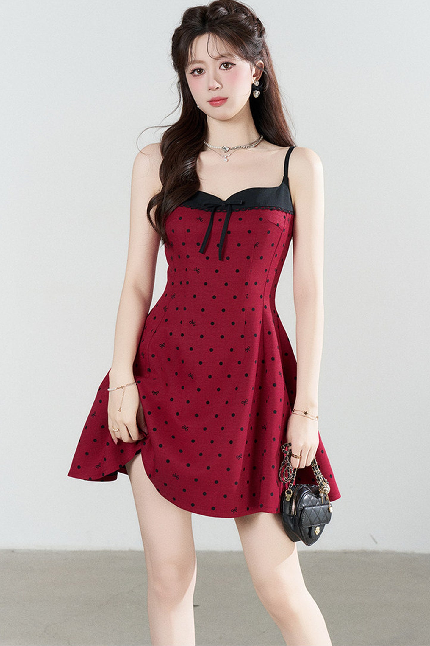 Red Polka Dot A-Line Spaghetti Strap Dress
