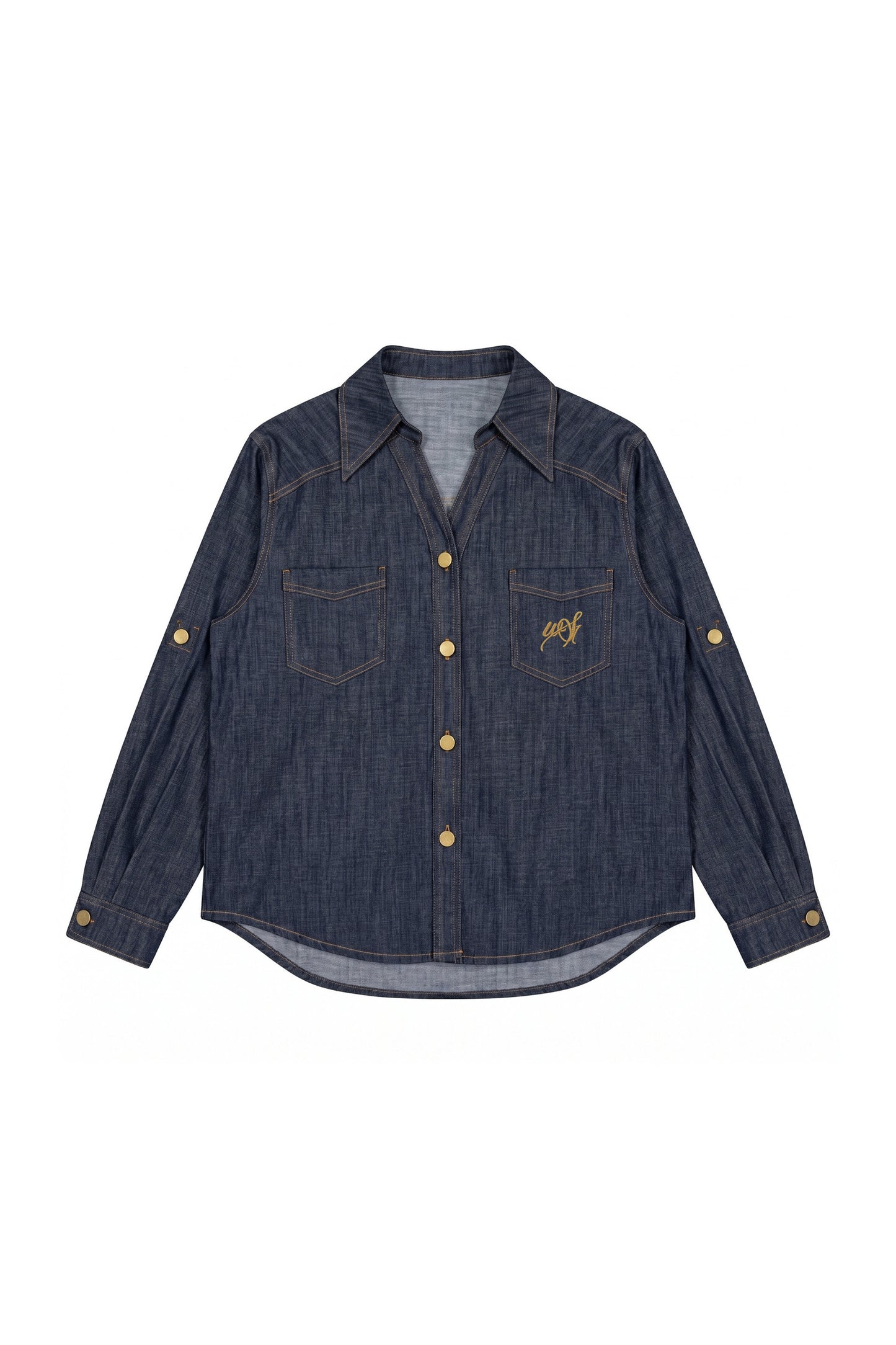 Set aus Jeansoptik-Hemd, weiter Hose und Jacke
