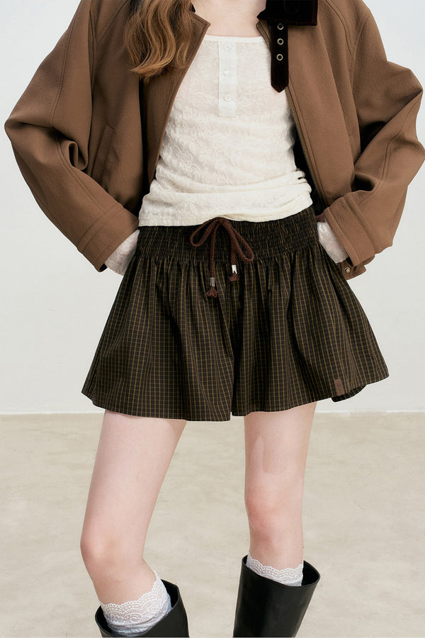 Drawstring Plaid A-Line Skirt