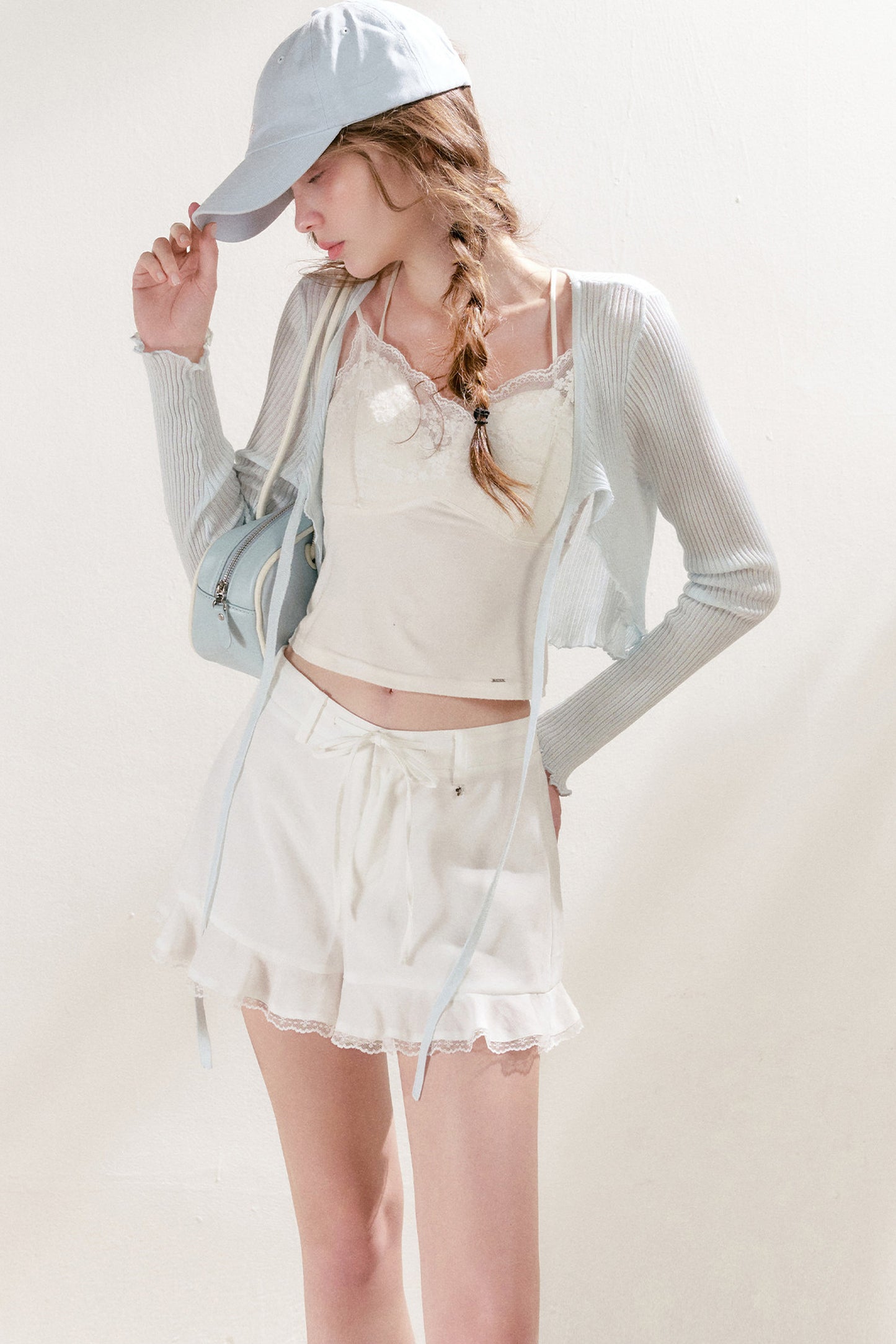 Lyocell Ruffled Tie-Front Cardigan