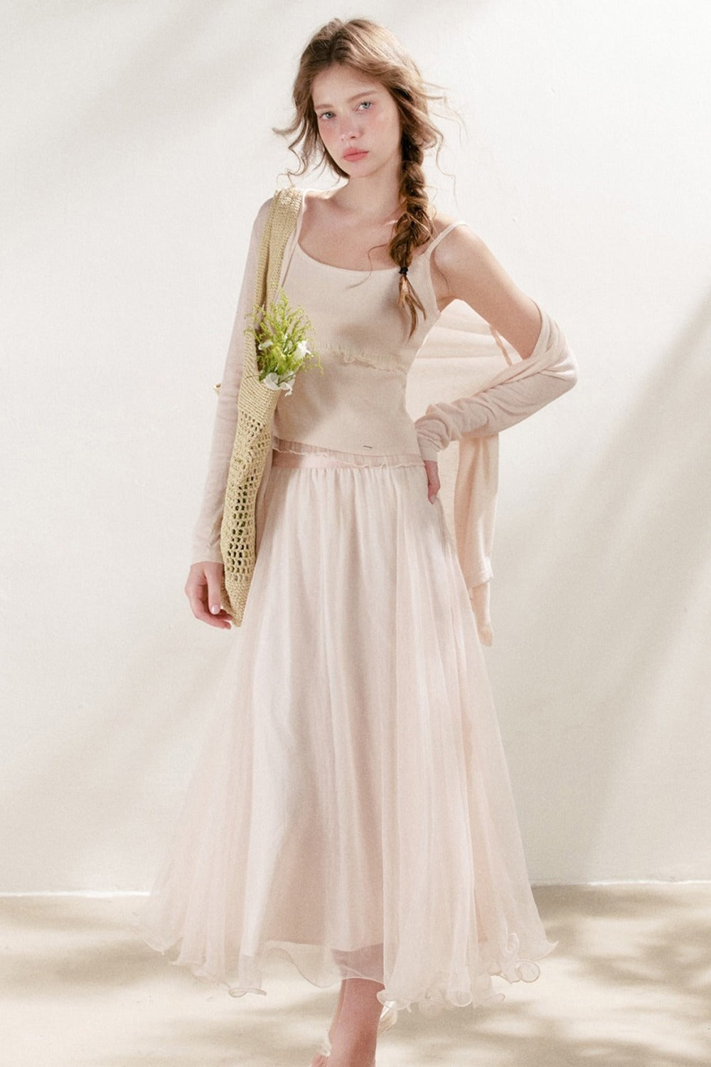Thin Loose Knit Lace Cardigan and Cami Set