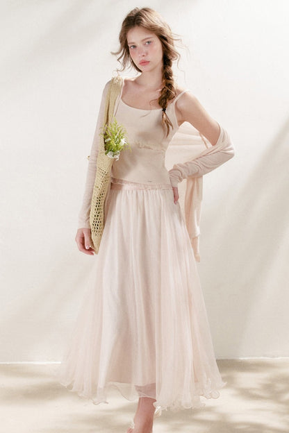 Thin Loose Knit Lace Cardigan and Cami Set