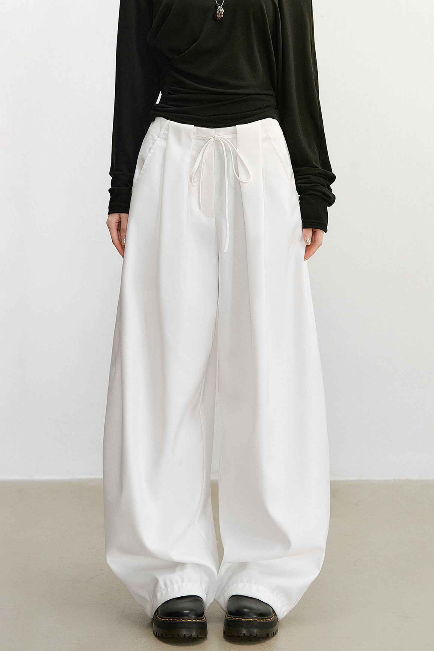 White High-Waisted Wide-Leg Pants