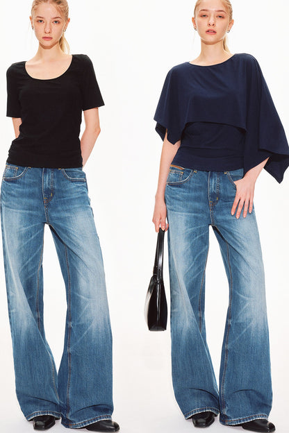 Classic Blue Straight-Leg Denim Pants