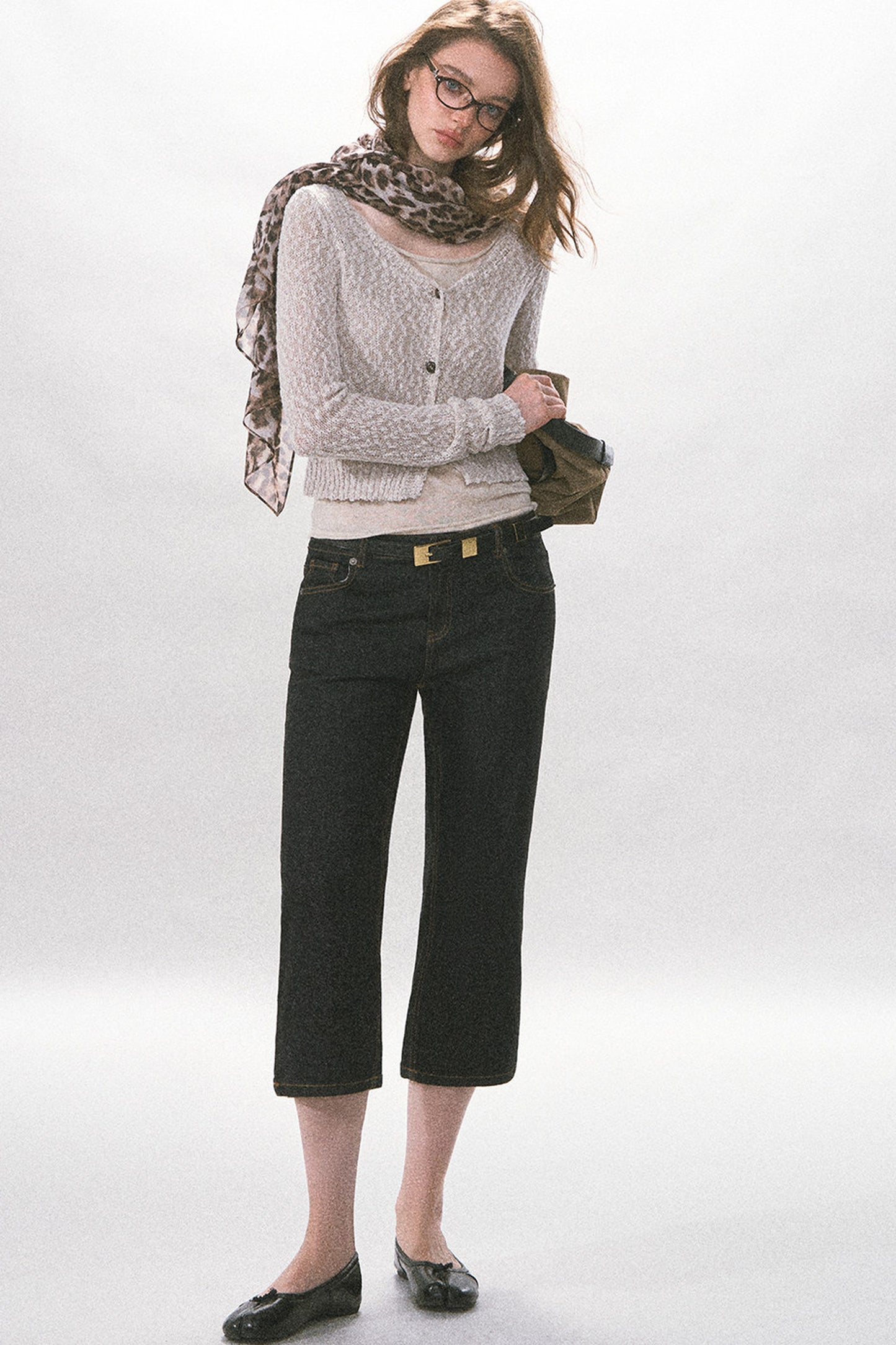 High-Waist Straight-Leg Washed Jeans