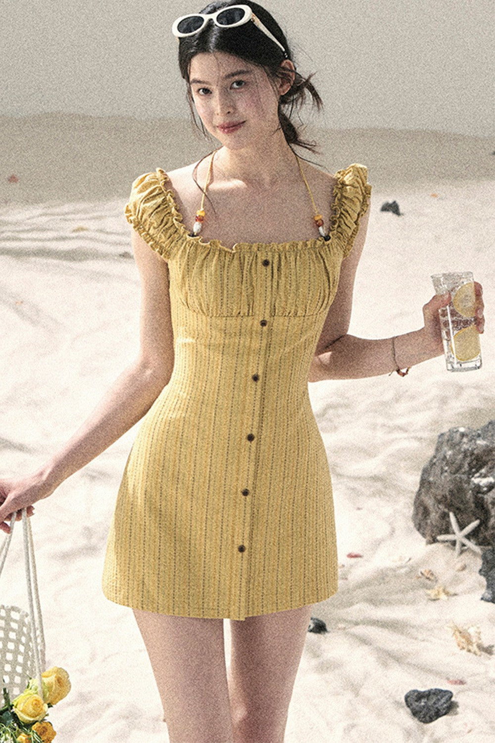 French Halter Striped Dress