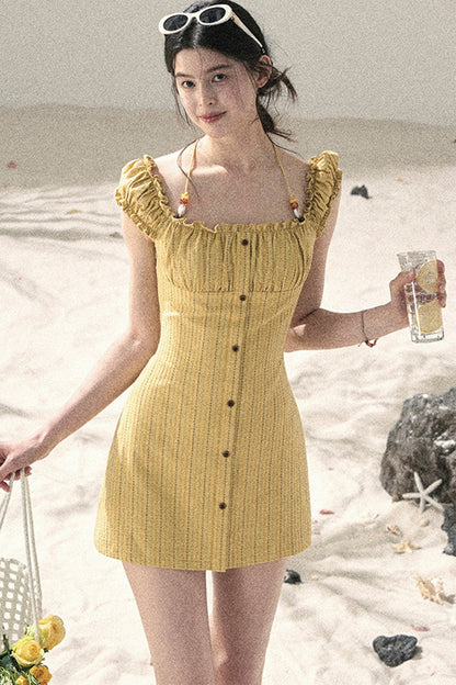 French Halter Striped Dress