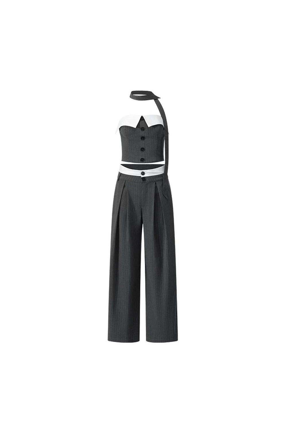 Color-Block Off-Shoulder Top Wide-Leg Pants Set