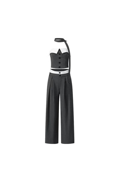 Color-Block Off-Shoulder Top Wide-Leg Pants Set