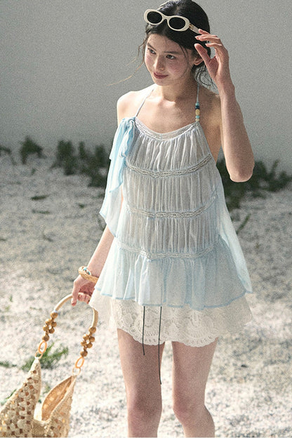 French Lace Chiffon Halter Top