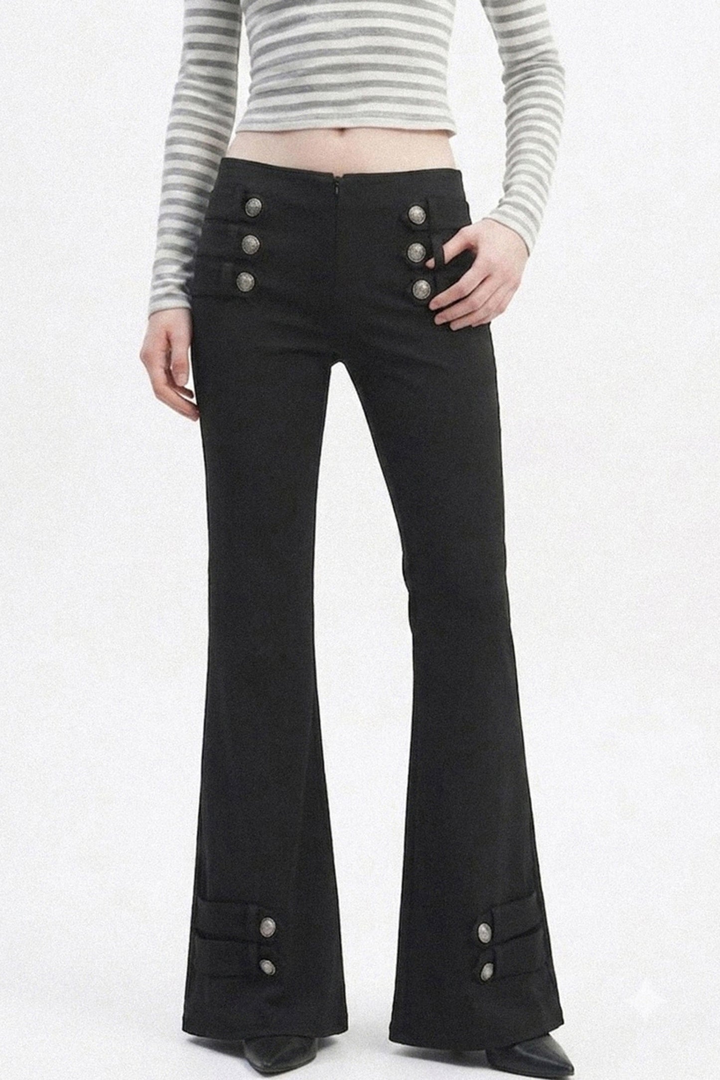 Low-Waist Waistless Buttoned Flared Pants