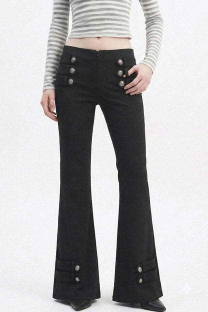 Low-Waist Waistless Buttoned Flared Pants