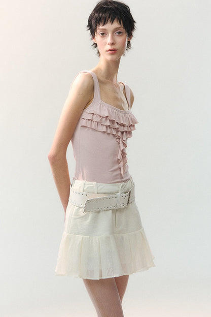 Square Neck Ruffle Trim Tank Top