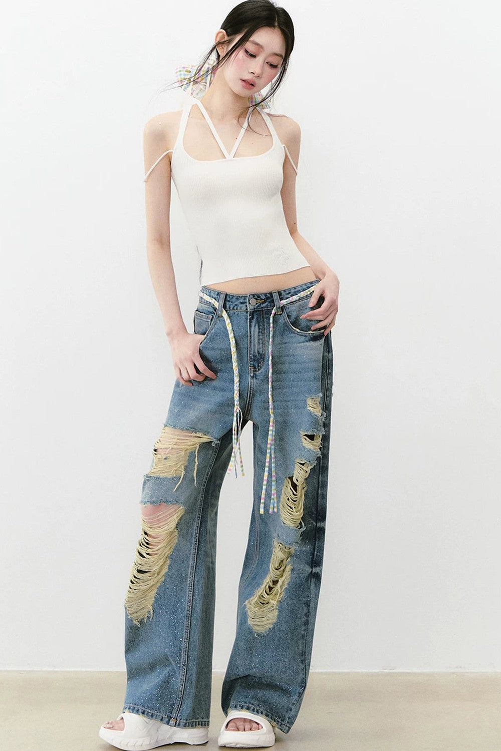 Sparkling Glitter Distressed Pants