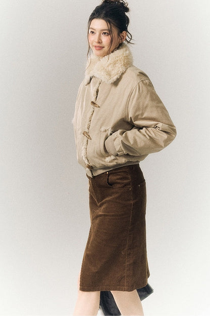 Horn Button Short Fur Coat